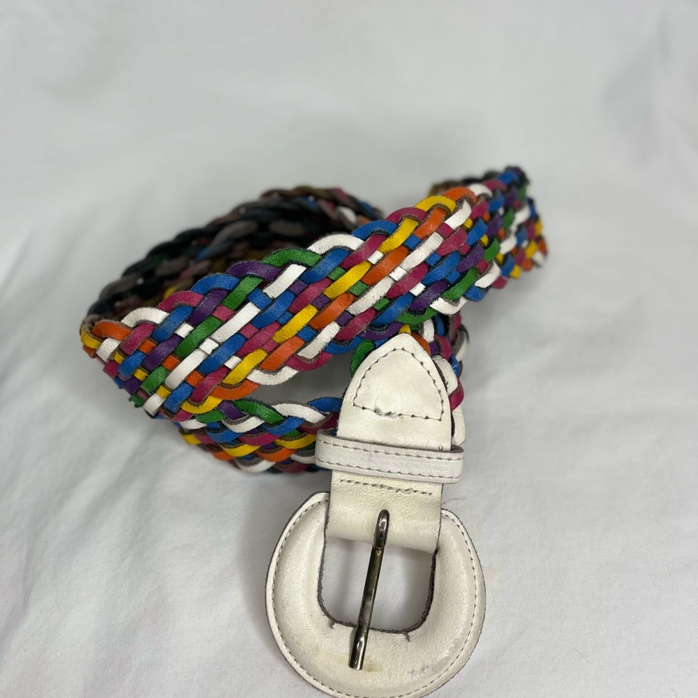 Vintage Capezio 80s 90s rainbow leather woven belt size Medium - Picture 5 of 9